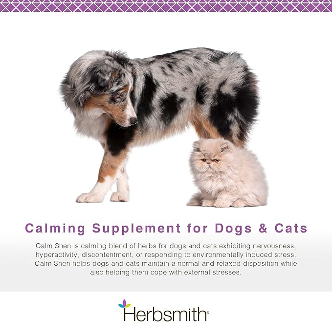 Herbsmith Calm Shen – Herbal Blend for Dogs & Cats – Natural Anxiety Remedy for Dogs & Cats – Feline and Canine Calming Supplement – 500g Powder