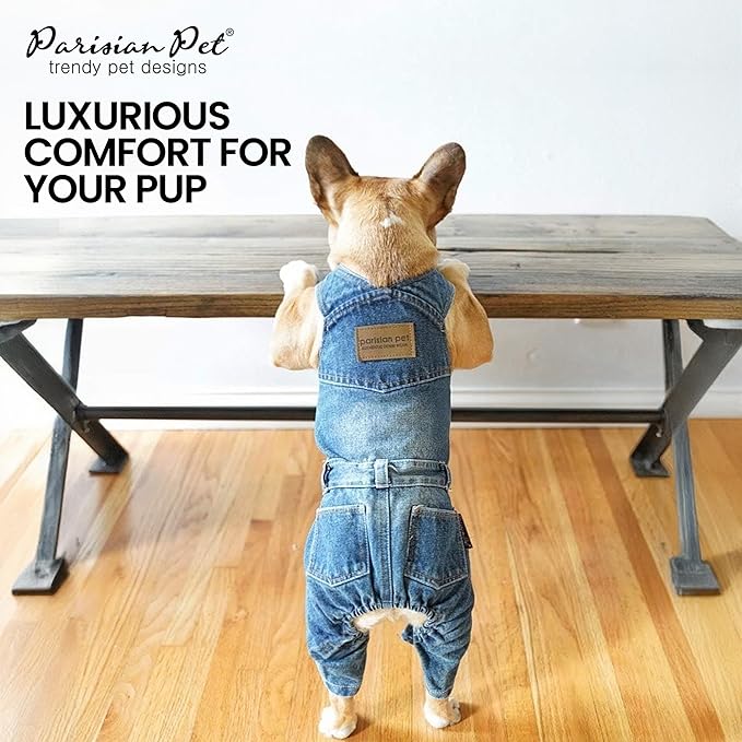 Parisian Pet Denim Overall - Blue Dog Jeans Outfit - Breathable Puppy Jumpsuit Costumes - Machine Washable Overall for Dogs - Dog Clothes for Large Dogs - XL