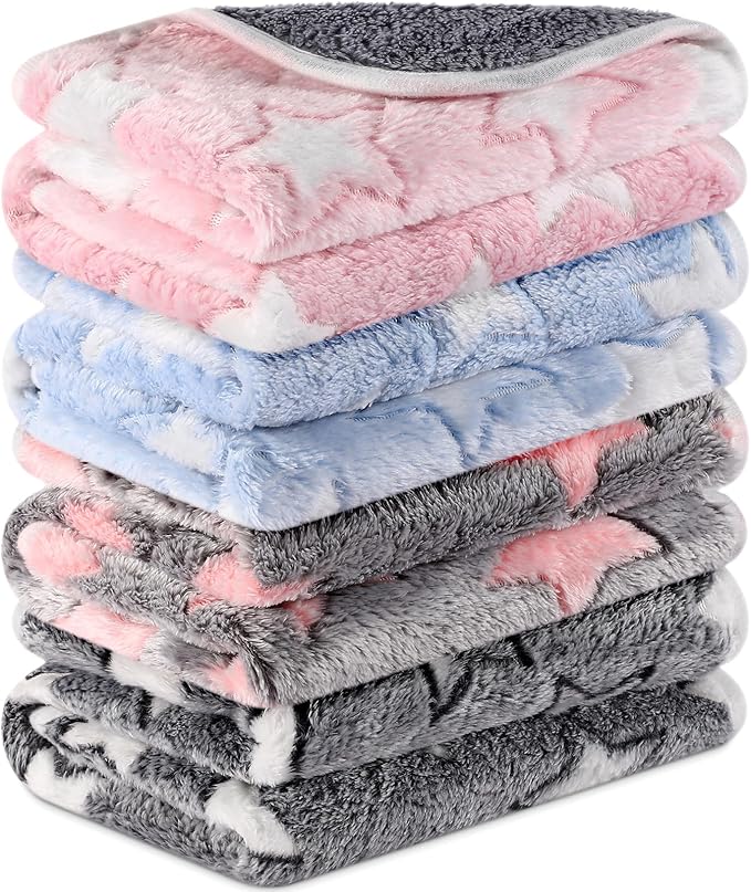 Reginary 4 Pcs Waterproof Guinea Pig Blankets Washable Small Animal Fleece Bedding Absorbent Guinea Pig Cage Liners Reusable Pet Pee Pad Sleep Mat for Hamster Ferret(Cute Star Pattern,28 x 56 Inch)