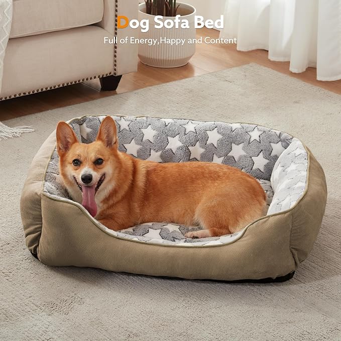 SIWA MARY Large Dog Bed - Rectangle XL, Washable, Non-Slip Bottom, L(35"x25"x9") Brown