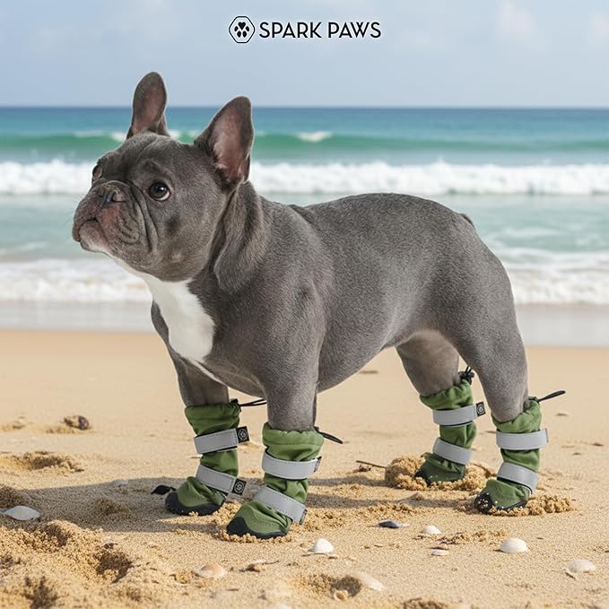 Spark Paws Dog Shoes, Waterproof Dog Boots for Medium to Large Dogs, Non Slip, Breathable Dog Booties and Paw Protectors - 4PCS Doggie Hiking Boots with Reflective Straps - Green, Size 5