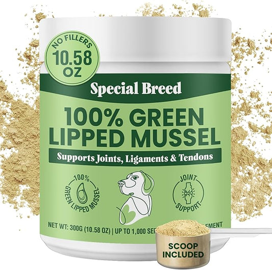 Green Lipped Mussel Powder for Dogs & Cats - 100% New Zealand Green Lipped Mussels - Natural Hip & Joint Supplement for Joints, Tendons, Ligaments, Muscles - 300 Grams - Up to 1,000 Servings