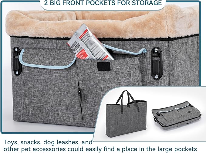 Petsfit Dog Car Seat Medium Sized Dog or 2 Small Dogs with Patent Buckles, Washable Pad, Dog Booster Car Seat for Dogs Up to 45 lbs (Medium, Light Grey)