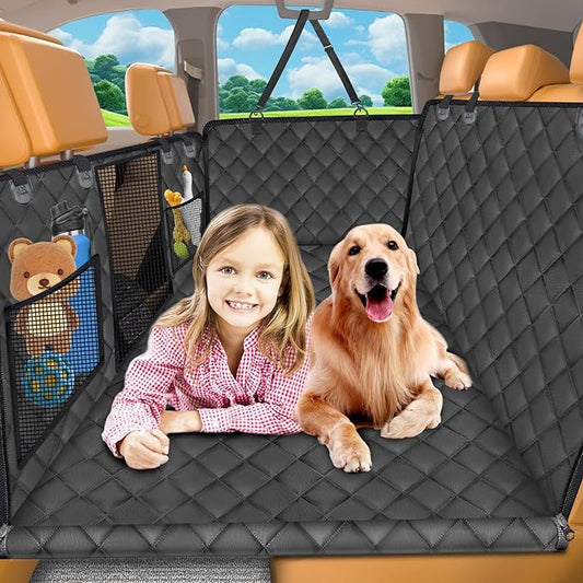 URPOWER Back Seat Extender for Dogs - Hard Bottom Dog Car Seat Cover Holds 420 lbs, Waterproof Dog Hammock Dogs Bed for Cars, SUVs & Small Trucks, Pet Backseat Protector with Mesh Window & Large Space