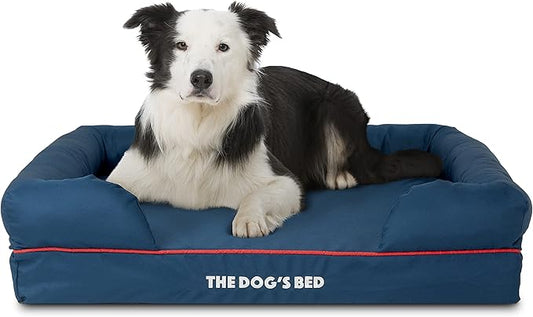 The Dog’s Bed, Large Oxford Blue/Red 36x27 Memory Foam, Pain Relief: Arthritis, Hip & Elbow Dysplasia, Post Surgery, Lameness, Supportive, Calming, Waterproof Washable Cover, Veterinary Approved