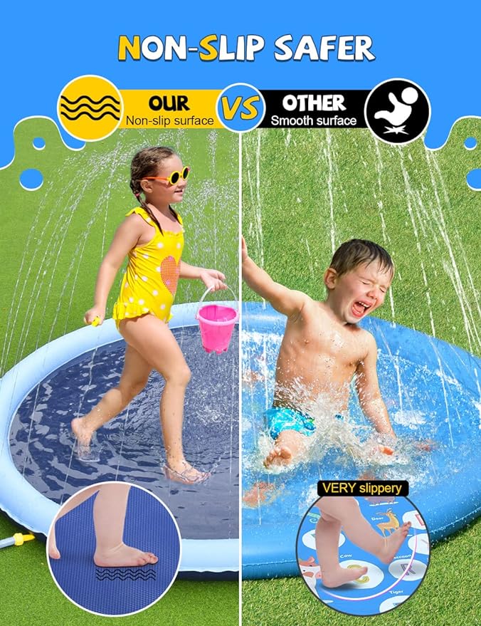 VISTOP Non-Slip Splash Pad for Kids and Dog, Thicken Sprinkler Pool Summer Outdoor Water Toys - Fun Backyard Fountain Play Mat for Baby Girls Boys Children or Pet Dog (87 inch, Red&Yellow&Green&Blue)