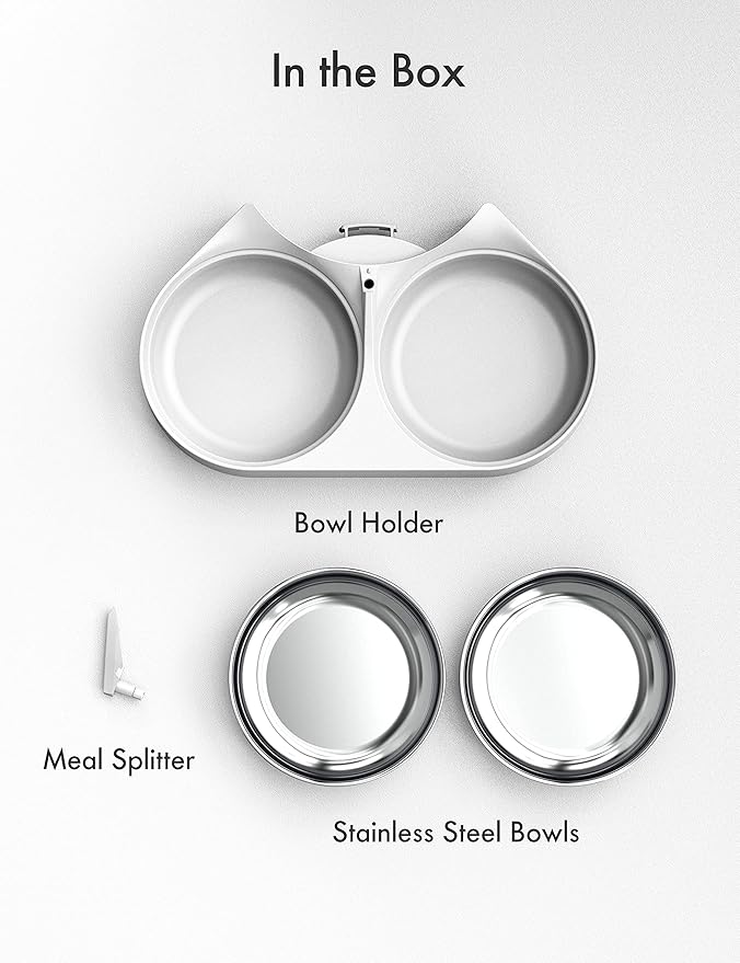 PETLIBRO Pet Food Splitter with Stainless Steel Bowls, Automatic Cat Feeder Bowls for Two Cats or Dogs, Suitable for PETLIBRO Automatic Cat Feeder PLAF005, PLAF006, PLAF103, PLAF203, White