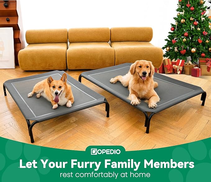 Elevated Dog Bed Raised Outdoor Dog Cot for Large Dogs, Installation Requires No Tools, Frame with Washable Cooling Breathable Mesh Anti-Slip Feet, Indoor Pet Bed, Grey, 43.3 Inches
