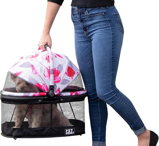 Pet Gear No-Zip View 360 Pet Safety Carrier & Car Seat for Small Dogs & Cats Push Button Entry,Available in 7 Colors,View 360 20-inch, Blossom