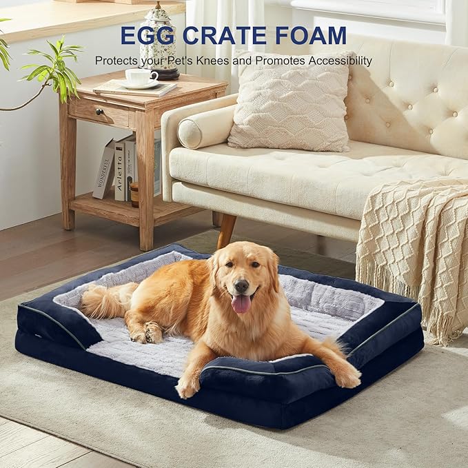 FURTIME Orthopedic Dog Bed for Extra Large Dogs - XL Plus Washable Dog Sofa Beds, Supportive Foam Pet Couch Bed with Removable Washable Cover, Waterproof Lining and Nonskid Bottom, Navy Blue