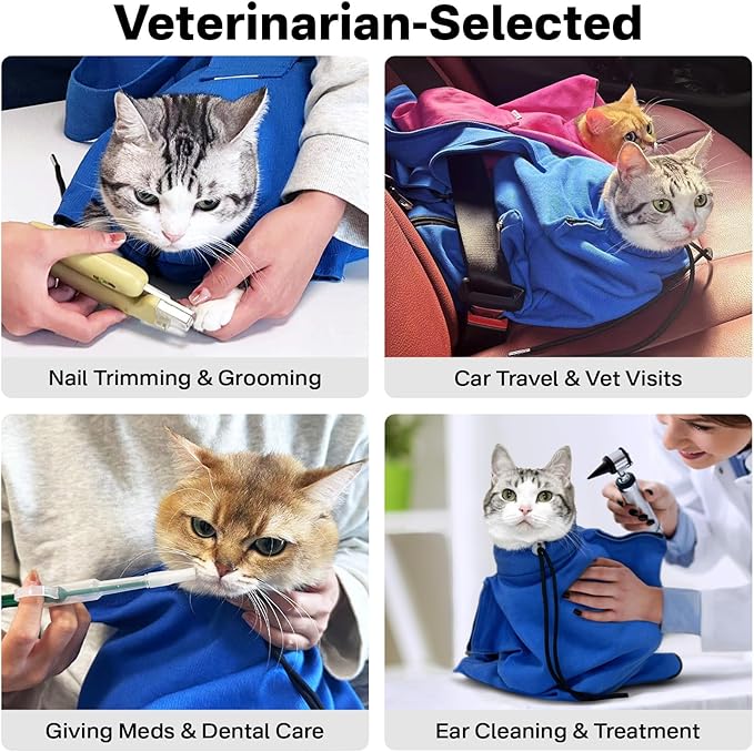 [Cozy Travel] Cat Carrier Pouch, Soft Cat Carrier for Small Cats, Kitten Carrying Bag, Restraint Bag for Nail Trimming, Vet Visits, Giving Meds, Car Travel - Klein Blue Upgrade