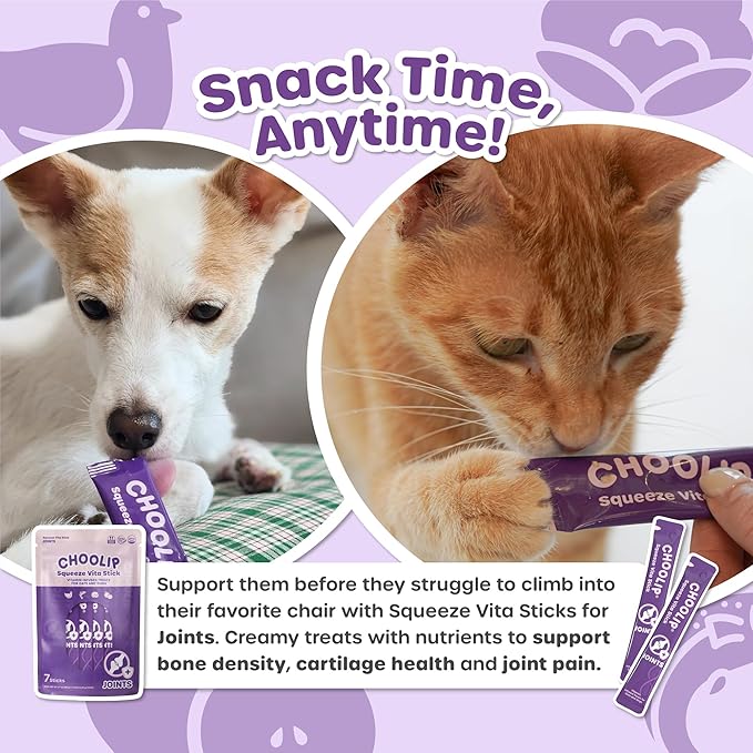 Squeeze Vita Stick Lickable Treats for Dogs & Cats. 7 Joint Support Sticks with Essential multivitamins. Soft and Tasty Paste for All Life Stages, Supporting Joints Health