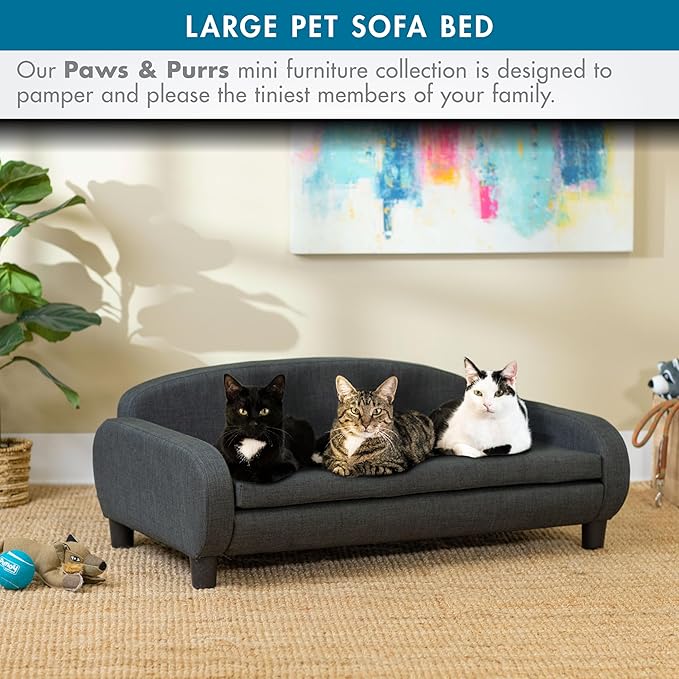 Paws & Purrs Multi-Cat Sofa Bed – 41.5″ Wide Elevated Pet Couch with 3″ Foam Mattress, Removable Machine-Washable Cover – Stylish Indoor Pet Furniture for Two or More Cats and Dogs, Gray