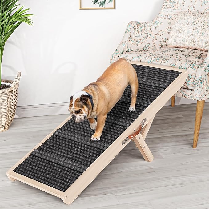 Dog Ramp for Couch, Wooden Pet Ramps 39.37" Long Adjustable 11"-20.47" Folding Puppy Ramps with High Traction Mat, Dog Stairs for Small & Medium Older Dogs & Cats, up to 150lbs