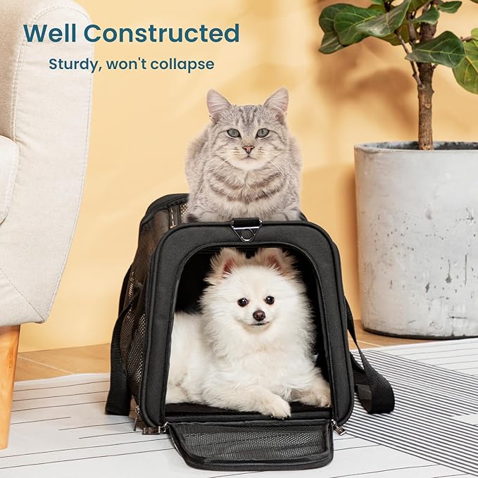 Petsfit Airline Approved Dog Carrier Cat Carrier, Soft-Sided Collapsible Pet Carrier for Travel, 3 Carrying Ways, Lightweight and Ventilation on 5 Sides, Escape Proof, with Soft Fleece Pad