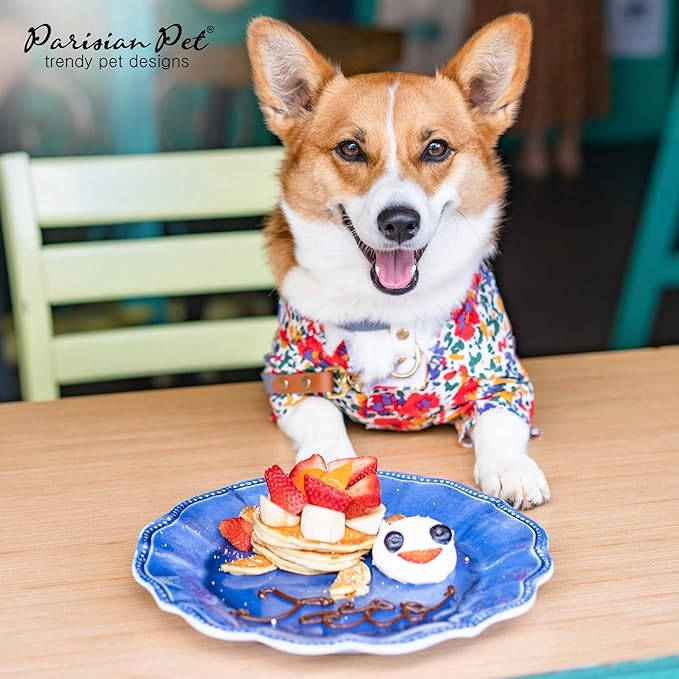 Parisian Pet Floral Pattern Dog Shirt - 100% Cotton Summer Clothes - Stylish Beach Outfit - Hook and Loop Closure - Machine Washable - Medium Size