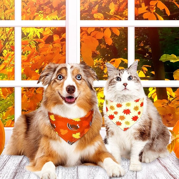 Weewooday 20 Pieces Fall Thanksgiving Dog Bandanas for Dogs Pumpkin Dog Bandana Turkey Triangle Pet Bib Adjustable Pet Bandana Soft Doggy Kerchief Accessories for Pet Costume
