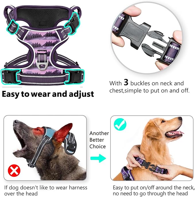 Timos Dog Harness,No-Pull Pet Harness Adjustable Soft Padded Dog Vest,Reflective No-Choke Pet Oxford Vest with Easy Control Handle for Small Dogs,Moon Night,S