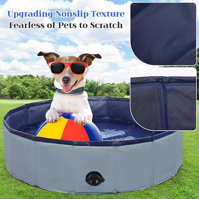 Foldable Dog Bath Swimming Pool Plastic Kiddie Pool Professional Tub Collapsible Grooming Bathtub for Pets Kids Baby and Toddler, 32 x 8 Inches Gray
