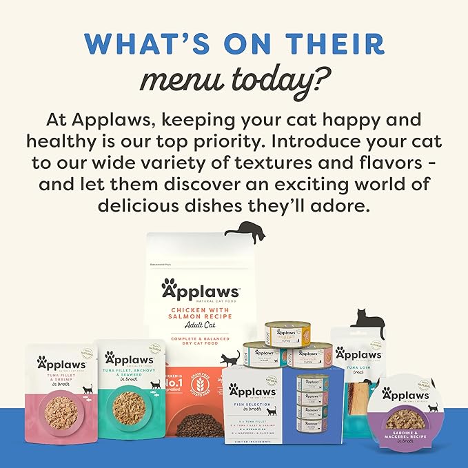 Applaws Natural Wet Cat Food in Broth, Limited Ingredient Wet Cat Food Pouches, No Additives, Made with Natural Ingredients, Tuna Fillet with Anchovy & Seaweed in Broth (12 x 5.3oz Pouches)