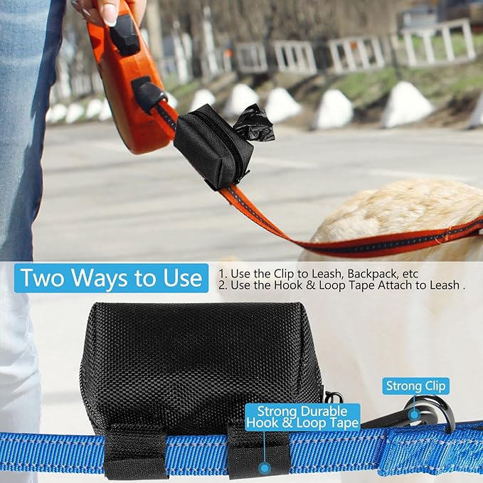 Dog Waste Bag Dispenser Pet Poop Bags Holder for Doggie Waste Bags Dispensers Soft Fabric Zipper Small Doggy Puppy Pouch for Leash Accessory Attachment with Carrier,Orange