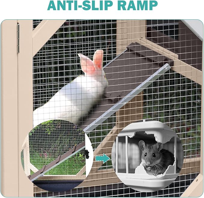 Rabbit Hutch Indoor for 2-4 Rabbits & Guinea Pigs，Bunny Cage with Slide-Out Plastic Trays，Wooden Small Animal Cage for Rabbits, Bunnies, and Guinea Pigs (Dark Brown)