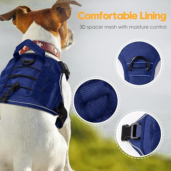 Heavy-Duty Tactical Dog Harness for Large Dogs, No Pull Adjustable Reflective Pet Vest with Molle System, K9 Military-Grade Control for Service Training, Outdoor & 10+ Breeds, Dazzling Blue, Small