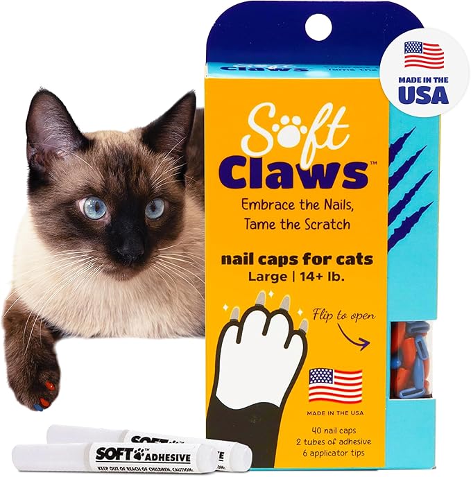Soft Claws Cat Nail Caps for Large Cats – (40 Caps, Summer - Blue & Red) - Veterinarian-Developed | Protects Furniture & Skin - Easy to Apply, Long-Lasting Anti-Scratch Soft Cat Claw Covers