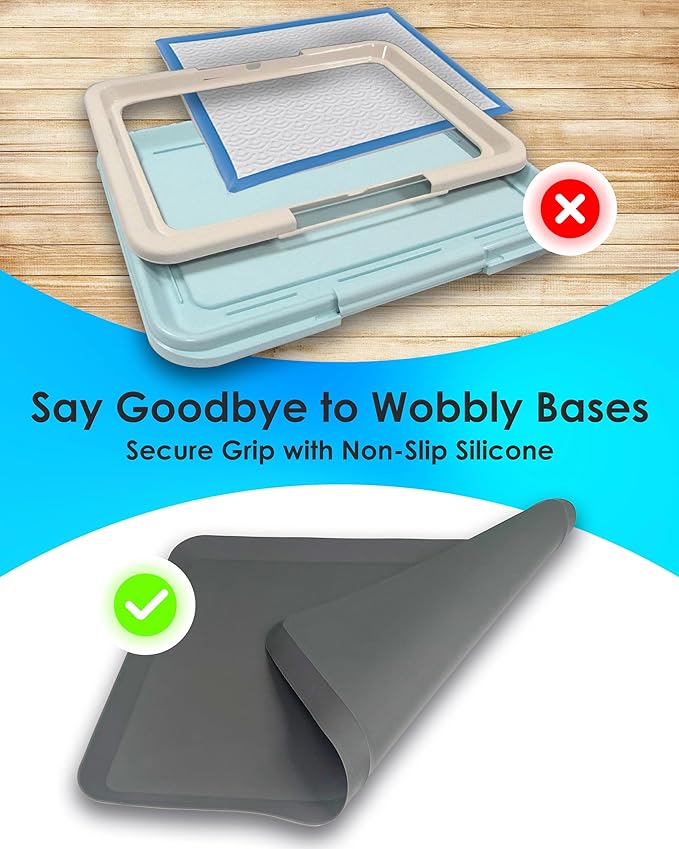 TidyFriend Puppy Pad Holder Tray Fits for 11.5” x 17” Wee Wee Pee Pads - Stable Grip, Raised Edges, Quick-Wipe Silicone Surface Dog Potty Tray Holder for Indoor Flooring Protection (Grey)