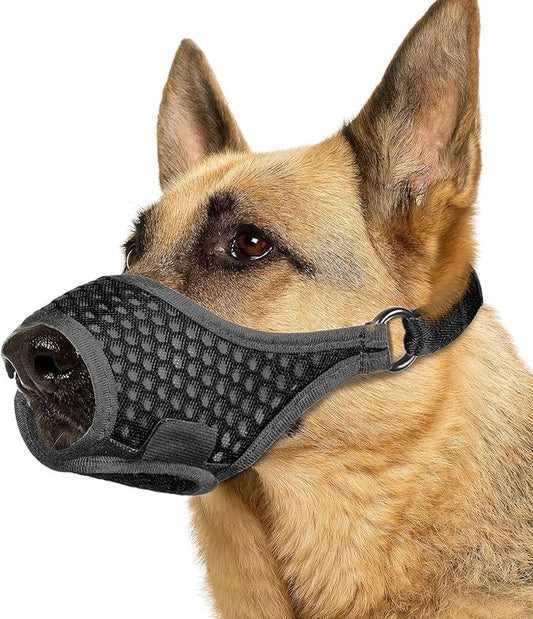 LUCKYPAW Soft Muzzle for Medium Large Sized Dogs Beagle Labrador German Shepherds, Dog Muzzle to Prevent Biting Chewing, Adjustable Breathable Mouth Guard for Grooming Walking Training(Black, M)