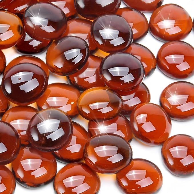 1LB Amber Flat Glass Marbles for Vases, Gemstone Beads Vase Filler Decorative Glass Pebbles for Fish Tank, DIY Crafts, Autumn Centerpieces, Aquarium Decor Rocks