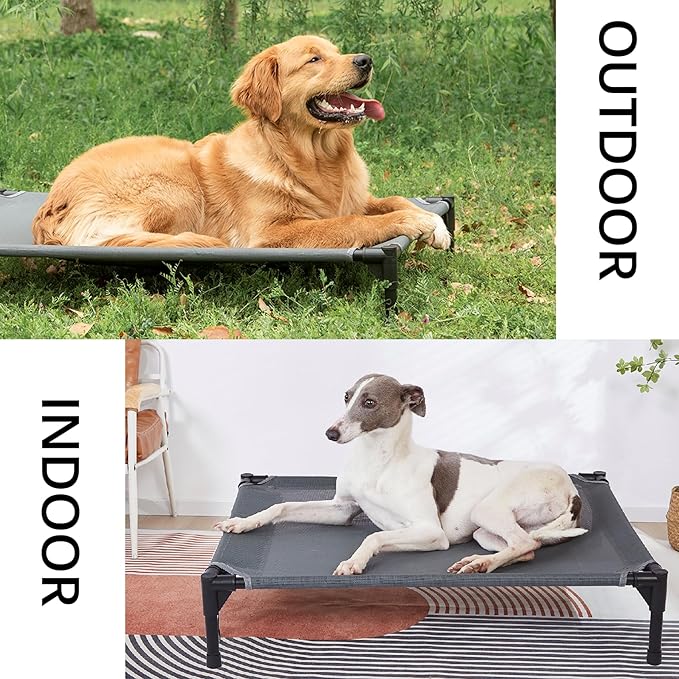 pettycare Elevated Outdoor Dog Bed - Dog Cots for Large Dogs XL, Heavy Duty Raised Cot Waterproof, Cooling Pets Bed with Washable Durable Teslin Mesh and Non Slip Feet, 49 Inches, Grey
