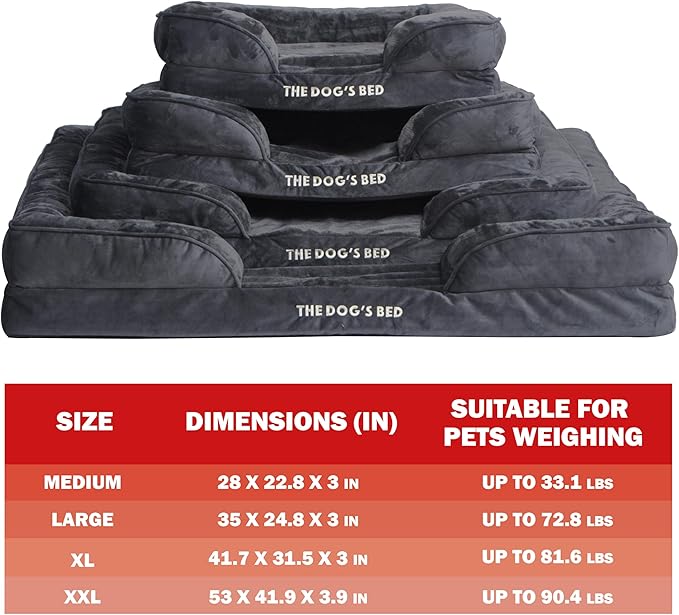 The Dog’s Bed, Orthopedic Standard Foam Waterproof Dog Bed with Standard Support, Large Grey Plush, Waterproof, Supportive Dog Bed with Replaceable Covers, Veterinary Approved
