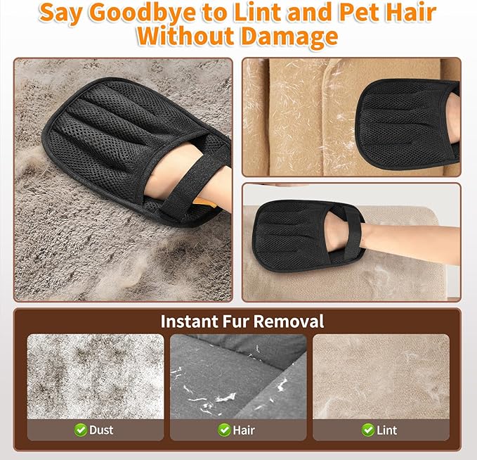 Pet Hair Removal Glove for Cats & Dogs, Upgraded Five-Finger Electrostatic Pet Hair Gloves, Reusable Magic Brush Pet Hair Remover Tool for Laundry, Couch, Carpet, Car Seat