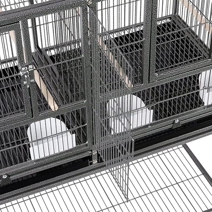 Combo Breeding Stacker Center Divided Breeder Bird Flight Double Rolling Cage with Side Breeding Nest Door (Black Vein, Triple Stack)