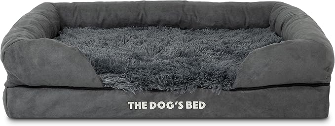 The Dog’s Bed, Medium Grey Faux Fur 30x23.5, Memory Foam, Pain Relief: Arthritis, Hip & Elbow Dysplasia, Post Surgery, Lameness, Supportive, Calming, Washable Cover, Veterinary Approved