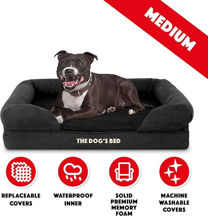 The Dog’s Bed, Medium Black Faux PL 30x23.5, Memory Foam, Pain Relief: Arthritis, Hip & Elbow Dysplasia, Post Surgery, Lameness, Supportive, Calming, Washable Cover, Veterinary Approved