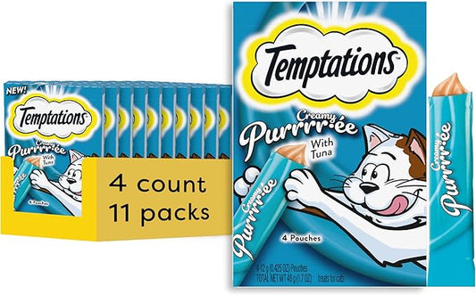 Temptations Creamy Puree Squeezable Lickable Wet Cat Treats with Tuna, 0.42 oz. Tubes, 4 Count, Pack of 11 (44 Total)
