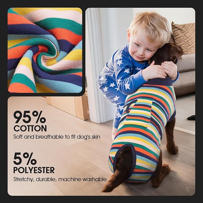 FUAMEY Recovery Suit for Dogs After Surgery,Soft Breathable Dog Bodysuit E-Collar & Cone Alternative Surgical Suit,Male Female Dog Neuter Spay Suits Anti Licking Wounds Onesie Dark Blue Stripes XXL