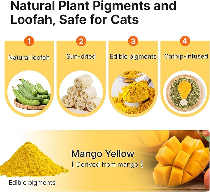 Potaroma Loofah Cat Chew Toys with Catnip and Silvervine, 3PCS Interactive Kitten Loofa Dental Teething and Biting Catnip Toys for Cat's Dental Cleaning, 3.2 Inches