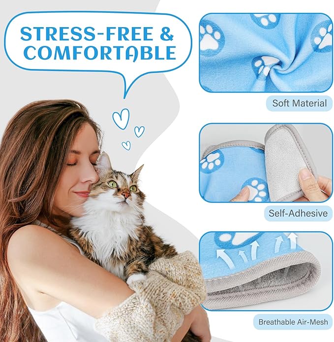 Supet Cat Grooming Hammock, Self-Adhesive Cat Nail Clipper Hammock, Soft Fabric Cat Wrap for Cutting Nails, Quickly Calm Down for Medicine, Teeth Brushing, Ear Cleaning