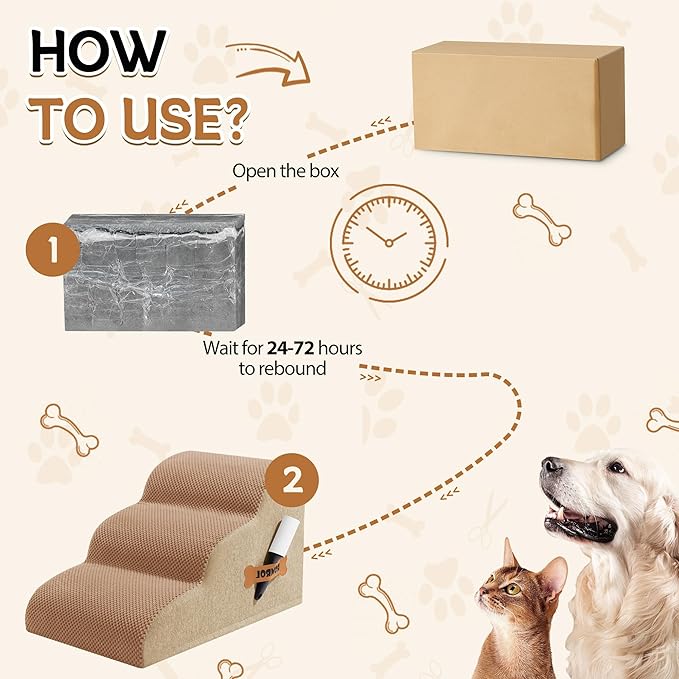 Romrol Dog Stairs Ramp for Beds Couches, Extra Wide Pet Steps with Durable Non-Slip Waterproof Fabric Cover, Dog Slope Stairs for Small Dogs and Cats or Pets Friendly, 3-Tiers, 13 Inch,Light Brown