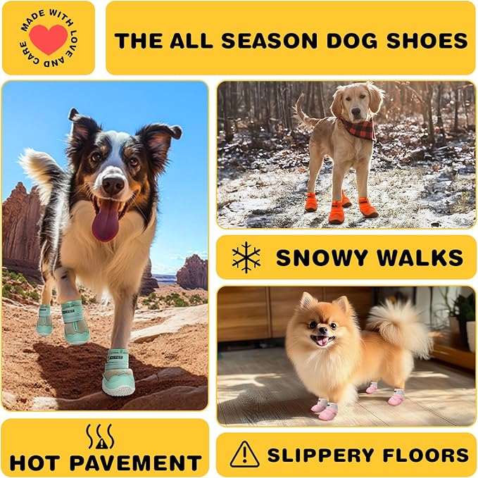 Hcpet Dog Shoes for Large Dogs, Breathable Dog Booties for Small Medium Dogs, Anti-Slip Dog Boots & Paw Protectors for Hot Pavement Winter Snow Hiking with Reflective Straps Green Size 6
