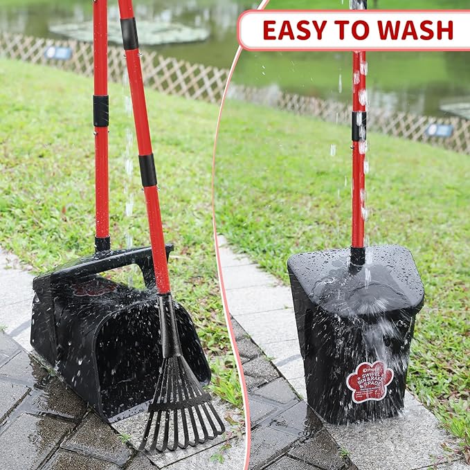 Pooper Scooper Swivel Bin & Rake & Spade with 60 Waste Bags, Heavy Duty Dog Poop Scooper for Large Medium Small Dogs, Long Stainless Steel Handle Use on Yard, Grass, Dirt or Gravel