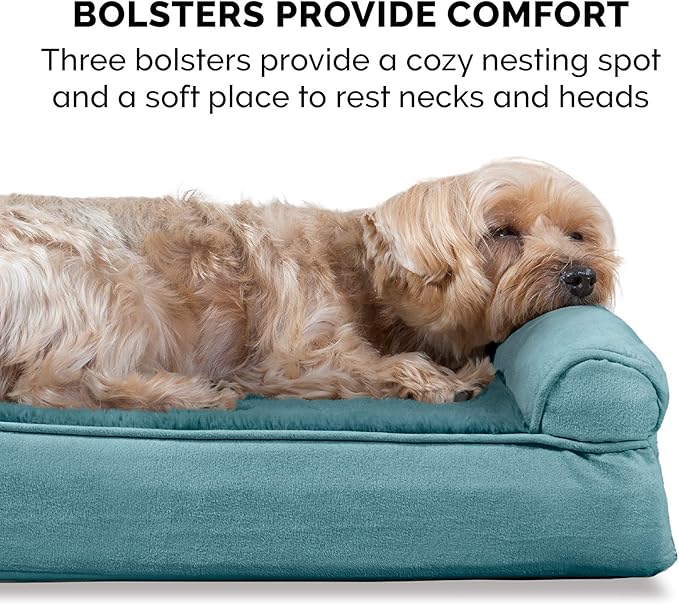 Furhaven Cooling Gel Dog Bed for Large Dogs w/ Removable Bolsters & Washable Cover, For Dogs Up to 95 lbs - Plush & Suede Sofa - Deep Pool, Jumbo/XL