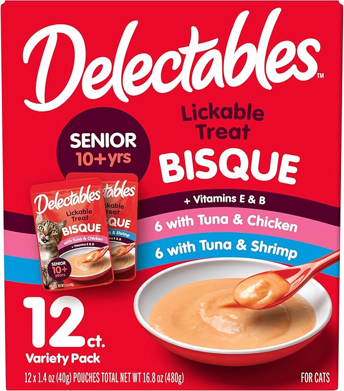 Hartz Delectables Bisque Lickable Wet Cat Treats for Senior Cats, Senior Variety 12 Countt