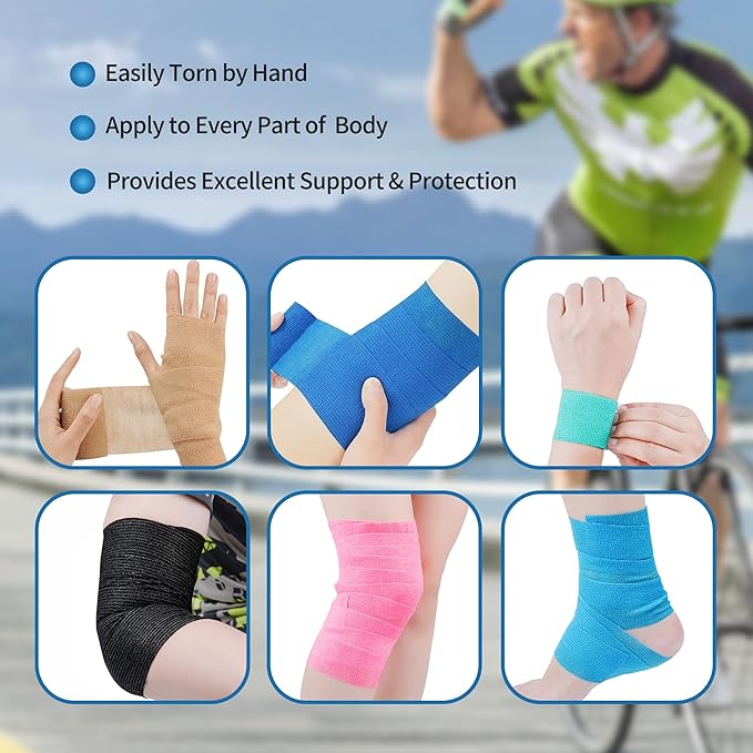 PHYTOP Self Adhesive Bandage Wrap 4 inches x 5 Yards, 12 Pack of Cohesive Tape for First Aid, Sports, Wrist and Ankle, Also for Horses & Dogs as Vet Wrap (Beige)