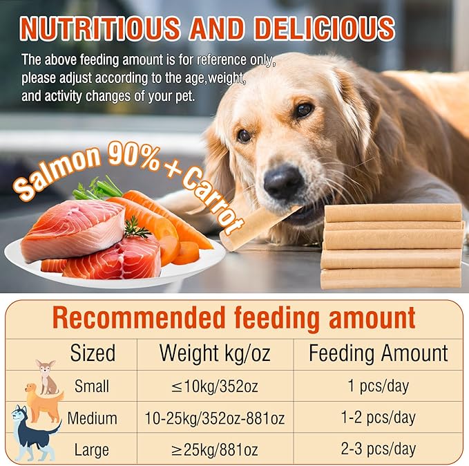 Salmon Sticks for Dogs,Real Salmon and Carrots,Easily Digestible,High Protein Dog Treat,Freshens Breath Healthy,for All Breeds (100g)