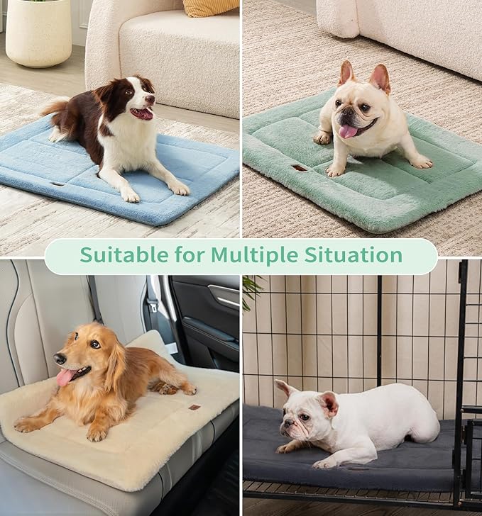 Made4Pets Dog Crate Pad Bed for Large Dogs, Washable & Reversible, Anti-Slip Kennel Mat for Cozy Sleeping, Soft Fluffy Dog Bed for Indoor & Outdoor Use, 41"x29", Green