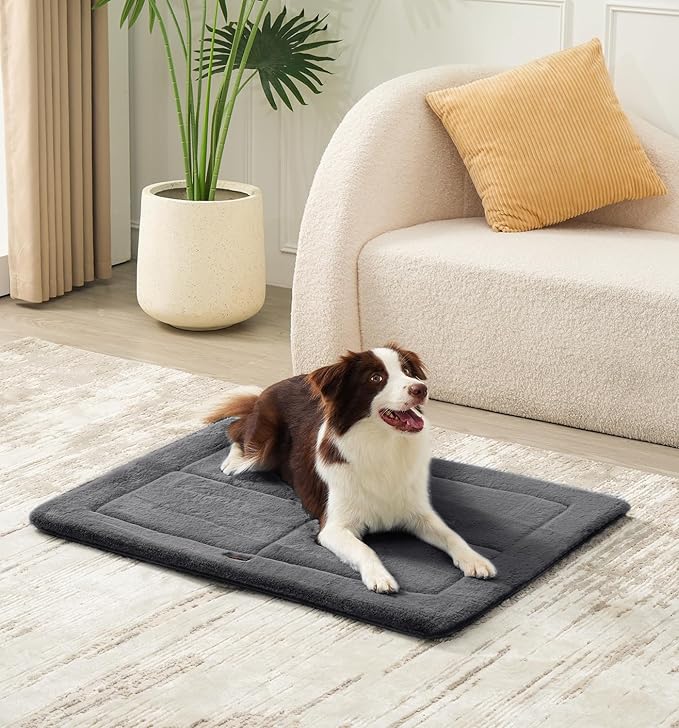 Made4Pets Dog Crate Pad Bed for Large Dogs, Washable & Reversible, Anti-Slip Kennel Mat for Cozy Sleeping, Soft Fluffy Dog Bed for Indoor & Outdoor Use, 36"x27", Dark Gray